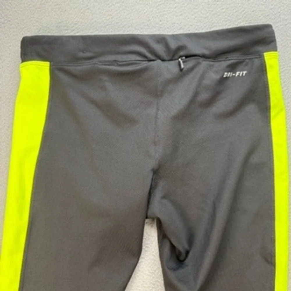 Nike Running Leggings Dri-FIT Crop Tight Fit Small Black Yellow Neon Athletic